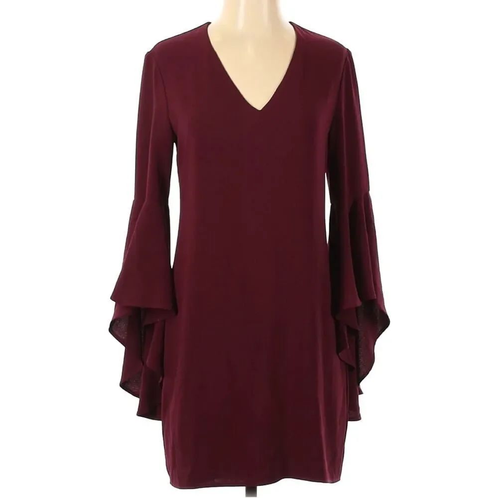 Charles Henry Bell Sleeve Maroon Dress Size XS